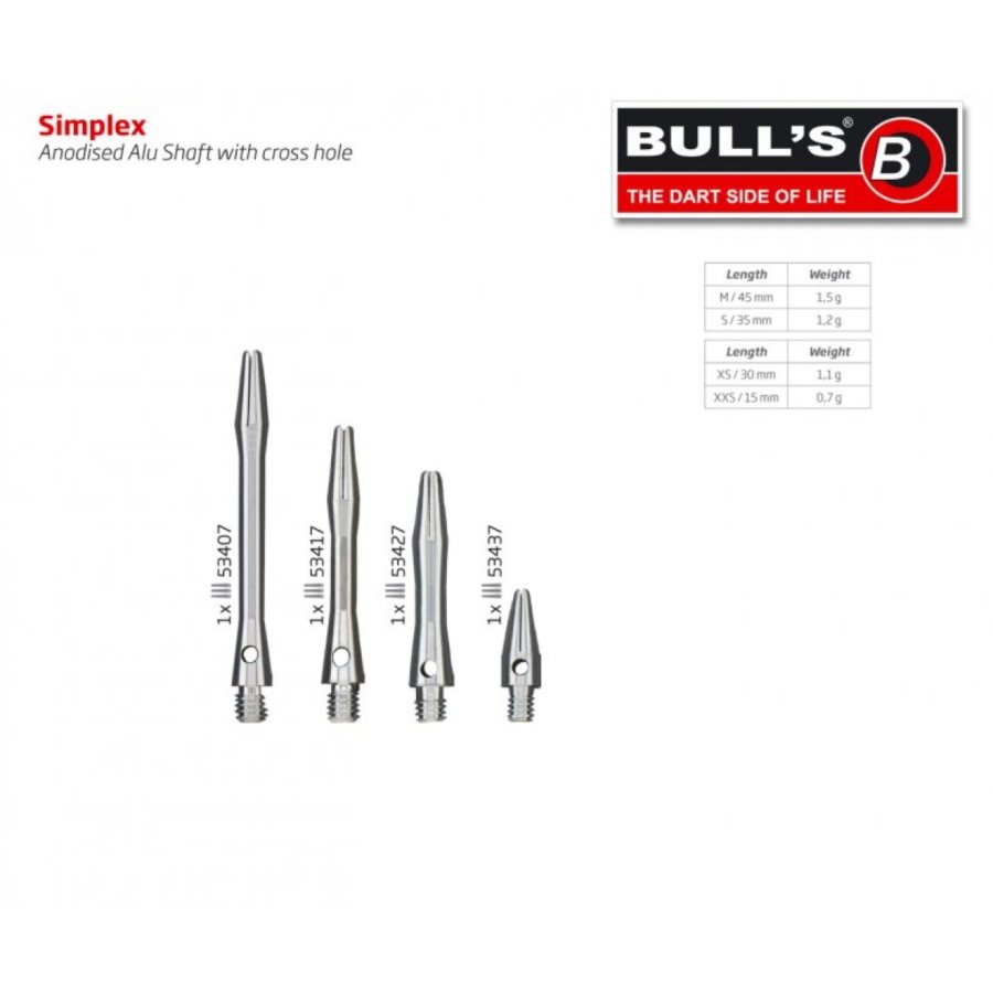 ΚΟΡΜΟΙ DART, BULL's Simplex Aluminium Shaft, X-Short, Silver