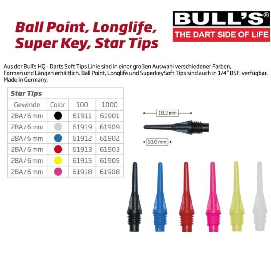 ΜΥΤΕΣ, DART, BULL'S Star Soft Tips Black 6 mm 100 Pack