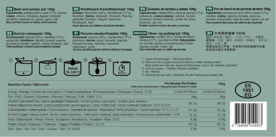 Tactical Foodpack τροφή επιβίωσης Beef and Potato Pot