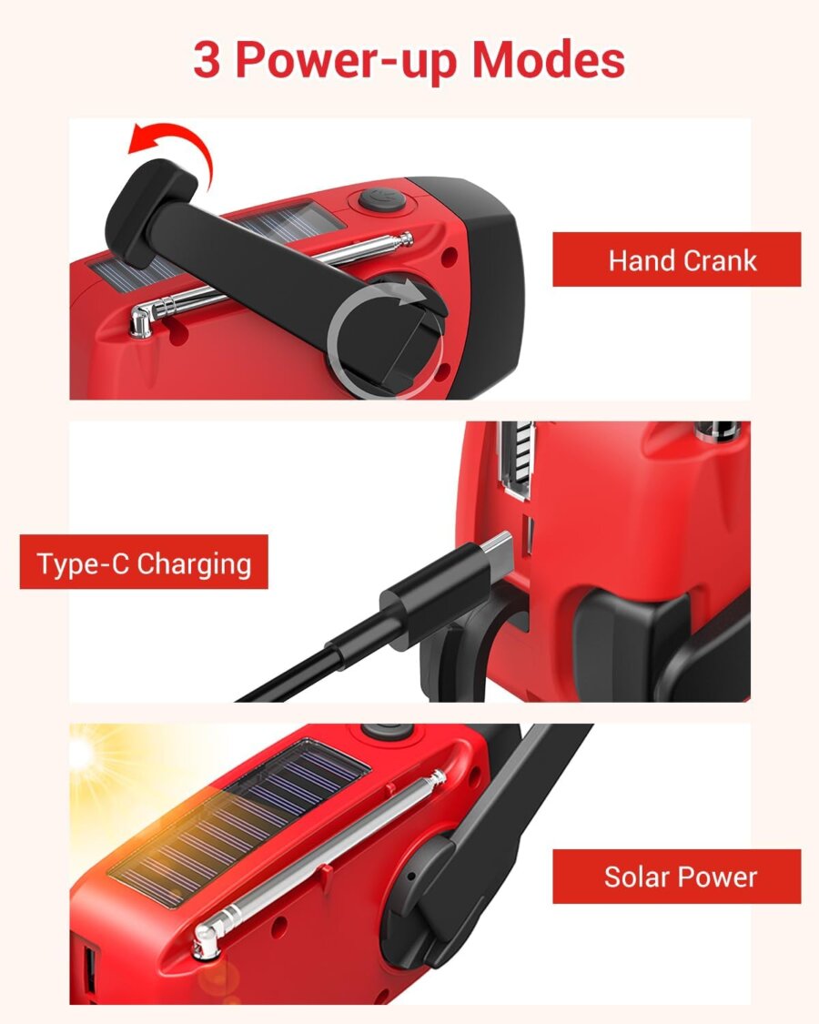 Kronos Ραδιόφωνο με Φακό, Δυναμό, Ηλιακό Πάνελ και Powerbank 5000mah